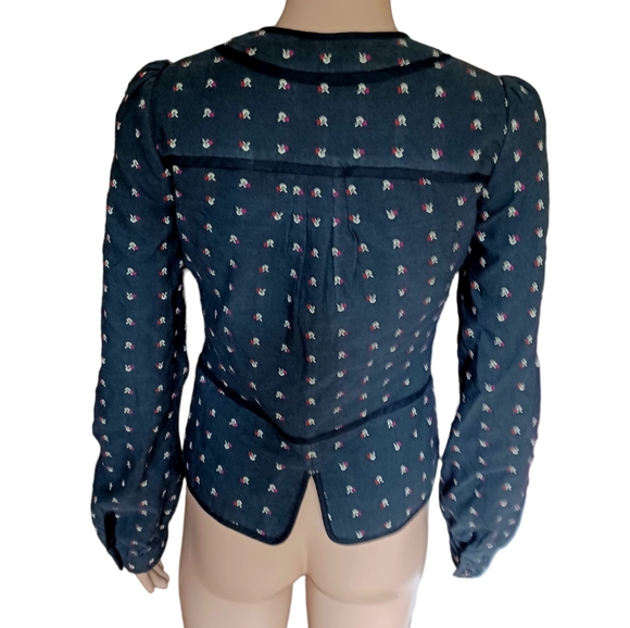 See By Chloe Womens Crop Button Down Jacket Black Geometric Embroidered Size 4 - Picture 6 of 9